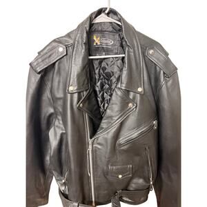 Xelement Classic Black Leather Double Rider Motorcycle Jacket Men's Size 52 3XL